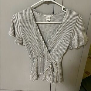 Gray Striped Wrap Top